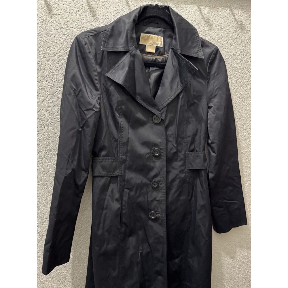 MICHAEL by Michael Kors Black Trench Coat Raincoat Small